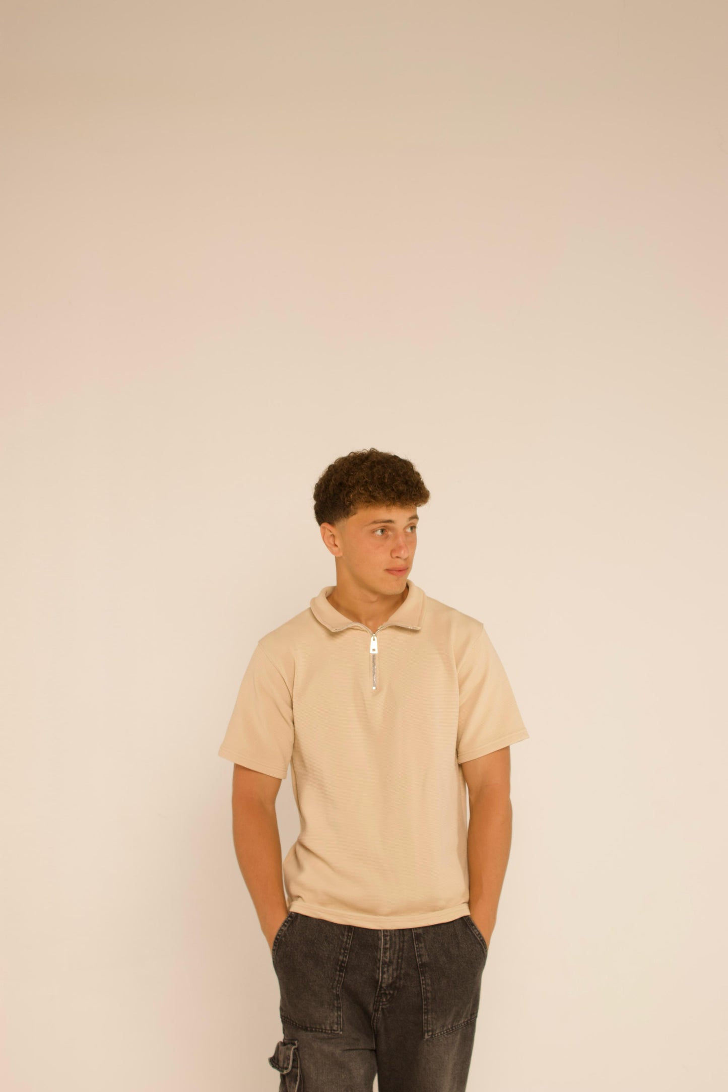 Quarter Zip Polo Shirt - Beige