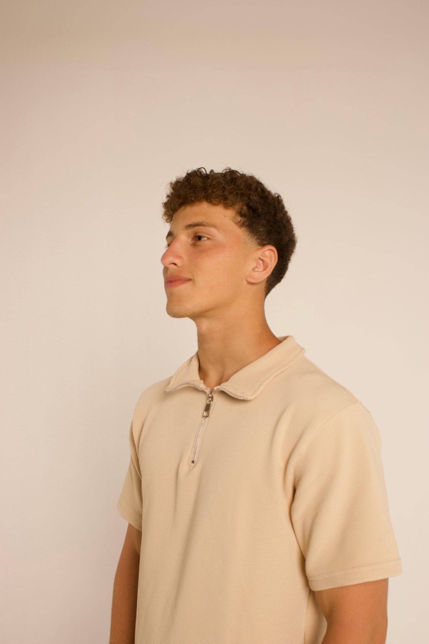 Quarter Zip Polo Shirt - Beige
