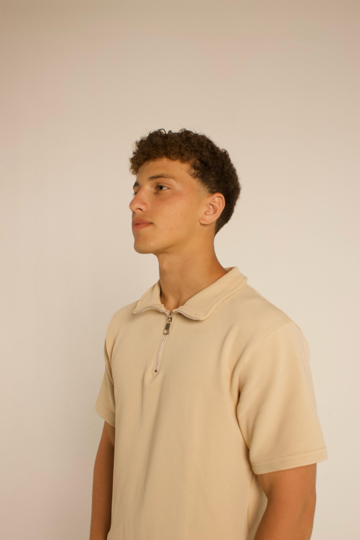Quarter Zip Polo Shirt - Beige