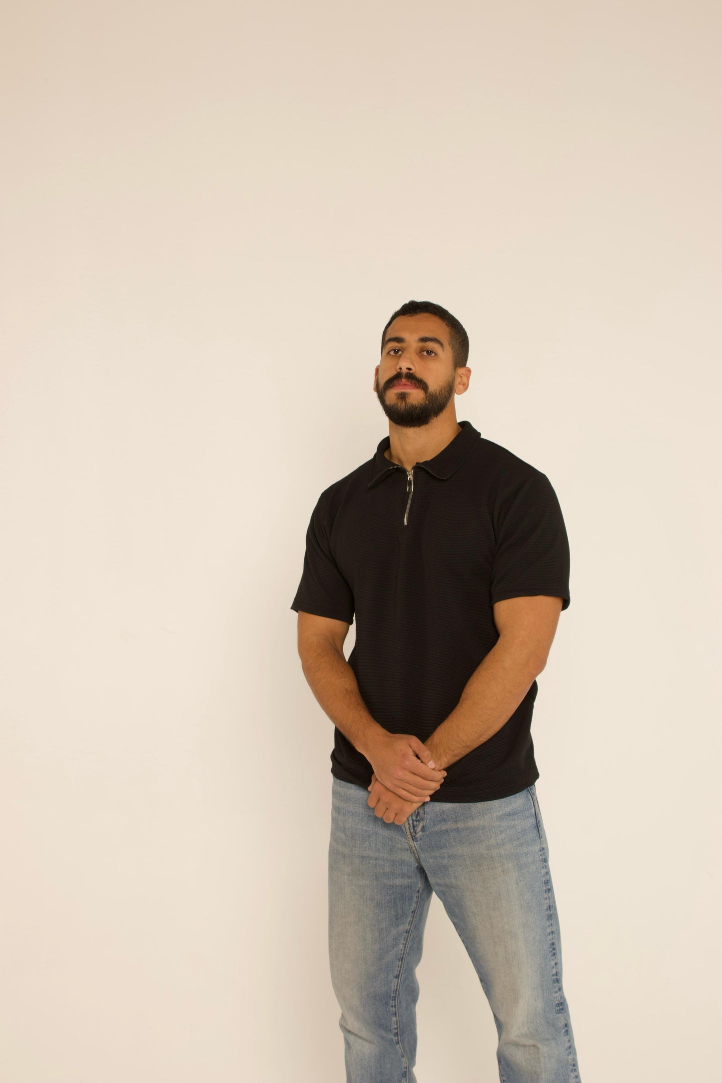Quarter Zip Polo Shirt - Black
