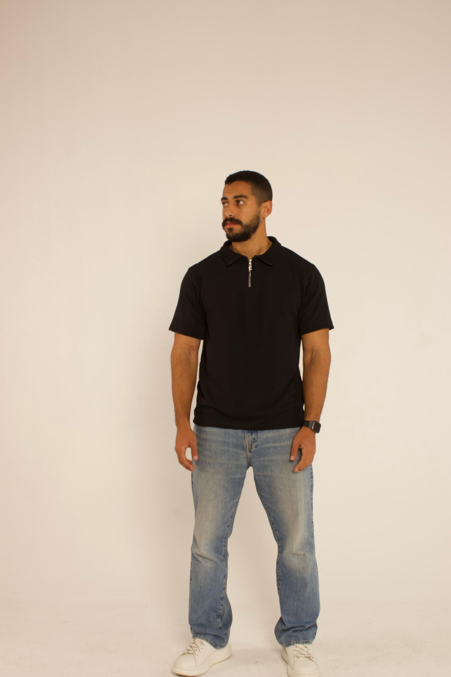 Quarter Zip Polo Shirt - Black