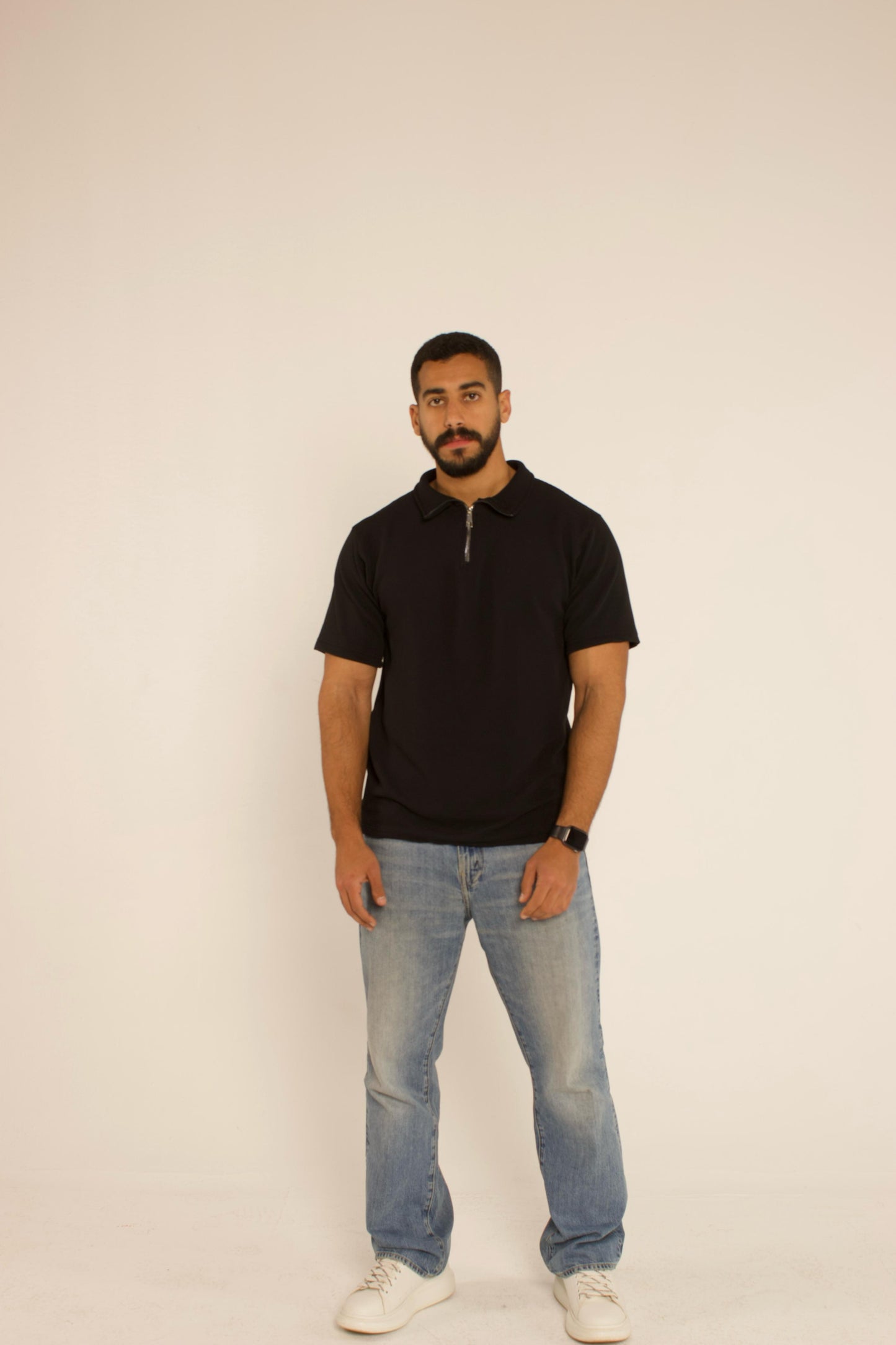 Quarter Zip Polo Shirt - Black