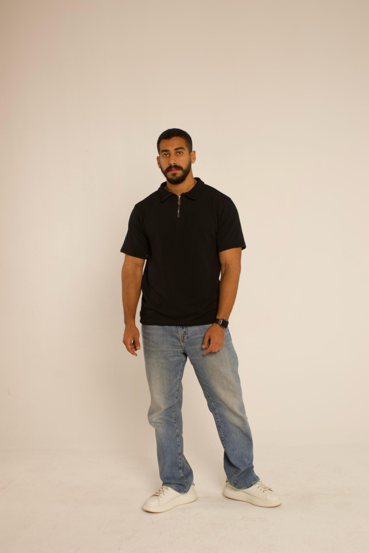 Quarter Zip Polo Shirt - Black