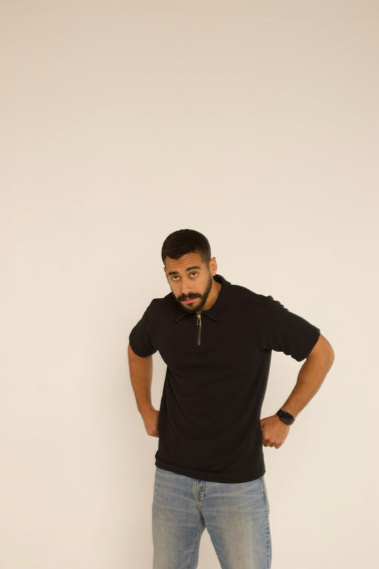 Quarter Zip Polo Shirt - Black